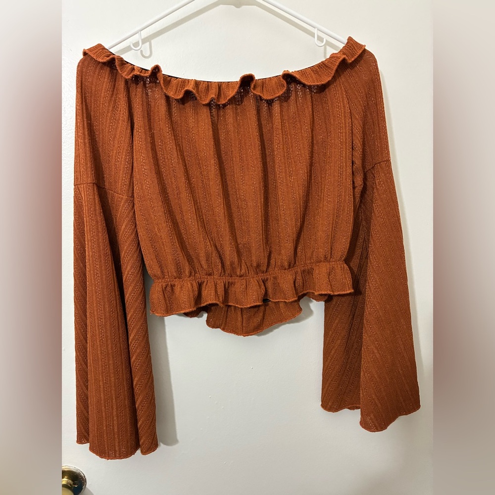 Zaful Rust Button-Up Ruffled Blouse Size M - Picture 4 of 4